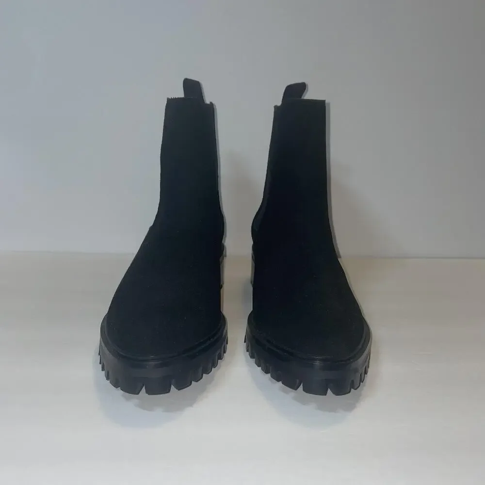 Quince Boots Womens Size 8 Black Suede Chelsea Ankle Lined Low Block Heel